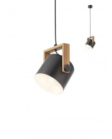 Sospensione Orientabile Design  originale Nero Opaco e Legno Naturale