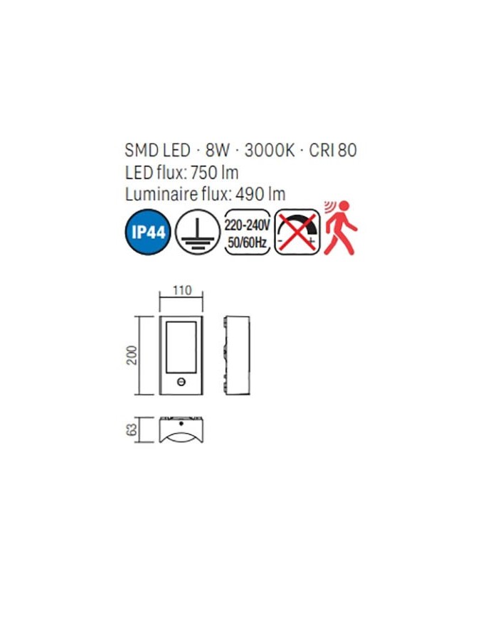 APPLIQUE PER ESTERNO WARP AP CON SENSORE DI MOVIMENTO