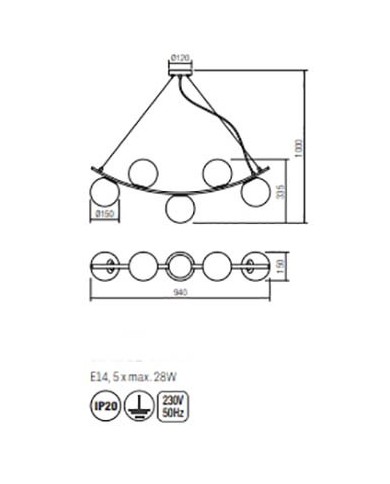 LAMPADARIO A SOSPENSIONE STILE MODERNO VOLLEY SP 5
