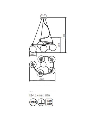 LAMPADARIO A SOSPENSIONE STILE MODERNO VOLLEY SP 5 TOND
