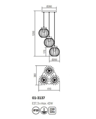 LAMPADARIO A SOSPENSIONE STILE MODERNO CONTEMPORANEO TRELLIS SP3 T