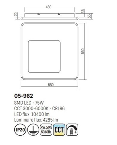PLAFONIERA STILE MODERNO SINTESI G QUADRATA
