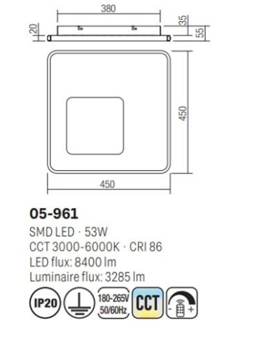 PLAFONIERA STILE MODERNO SINTESI QUADRATA