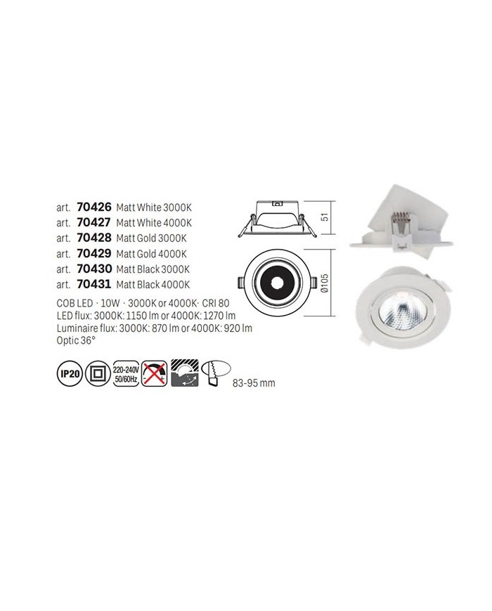 FARETTO DA INCASSO STILE MODERNO PT 08 4000K NERO G