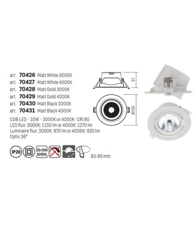 FARETTO DA INCASSO STILE MODERNO PT 08 3000K BIANCO G