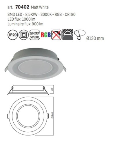 FARETTO DA INCASSO STILE MODERNO PT 06 3000K RGB BIANCO G