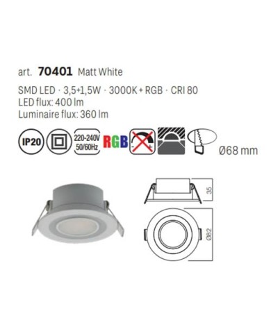 FARETTO DA INCASSO STILE MODERNO PT 06 3000K RGB BIANCO P