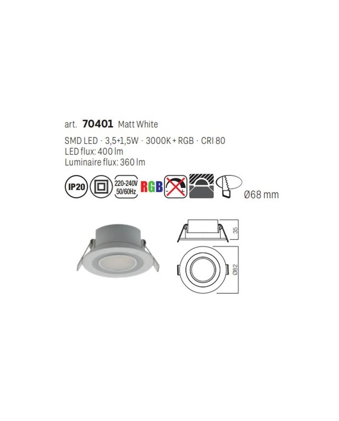 FARETTO DA INCASSO STILE MODERNO PT 06 3000K RGB BIANCO P
