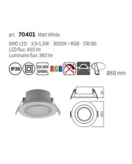 FARETTO DA INCASSO STILE MODERNO PT 06 3000K RGB BIANCO P