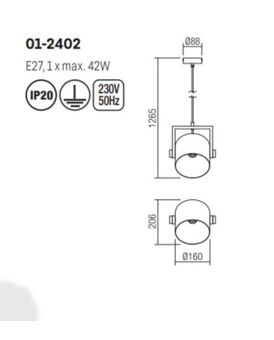 Sospensione Orientabile Design  originale Nero Opaco e Legno Naturale