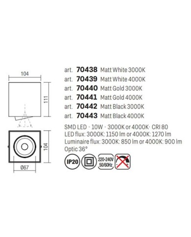 PLAFONIERA DA SOFFITTO STILE MODERNO PC01 Q ORO 4000K