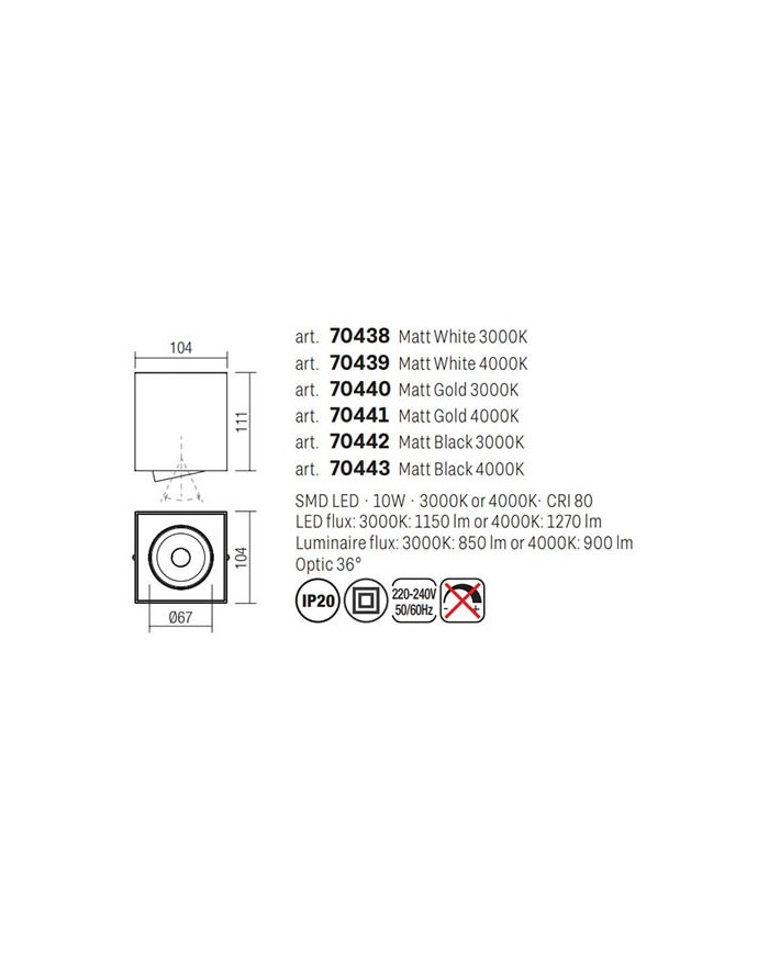 PLAFONIERA DA SOFFITTO STILE MODERNO PC01 Q BCO 3000K