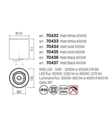PLAFONIERA DA SOFFITTO STILE MODERNO PC01 TOND NERO 3000K