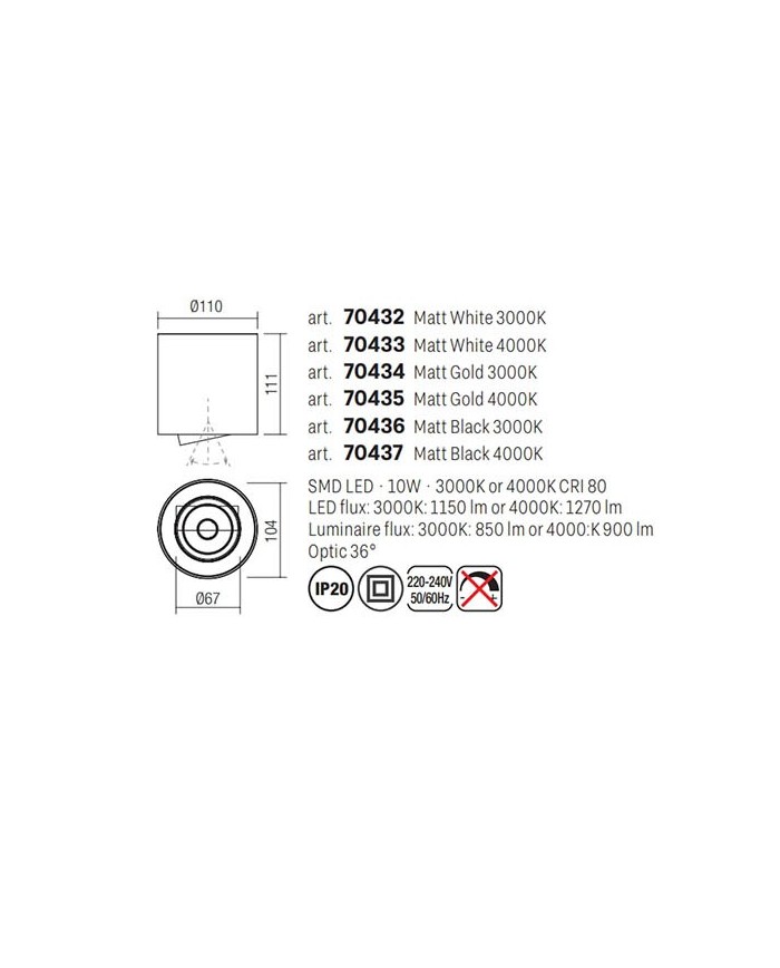 PLAFONIERA DA SOFFITTO STILE MODERNO PC01 TONDO BCO 4000K