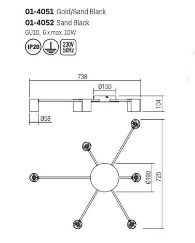 PLAFONIERA STILE MODERNO NOA PL G ORO
