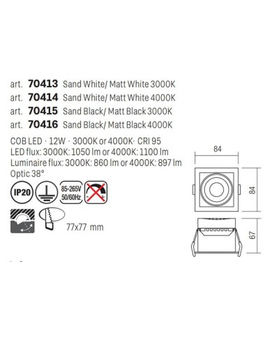 FARETTO AD INCASSO STILE MODERNO MT148 BIANCO 4000K