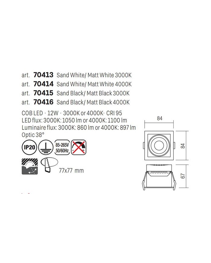FARETTO AD INCASSO STILE MODERNO MT148 BIANCO 4000K