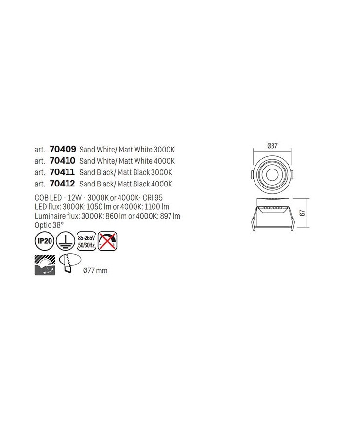 FARETTO AD INCASSO STILE MODERNO MT147 NERO 3000K