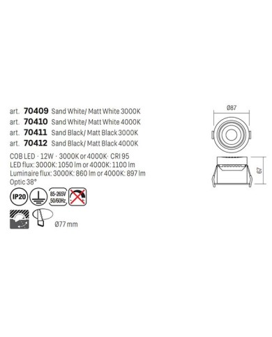 FARETTO AD INCASSO STILE MODERNO MT147 BIANCO 4000K