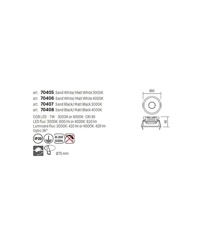 FARETTO AD INCASSO STILE MODERNO MT146 NERO 4000K