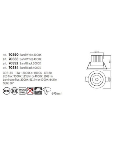 FARETTO AD INCASSO STILE MODERNO MT145 BIANCO 4000K