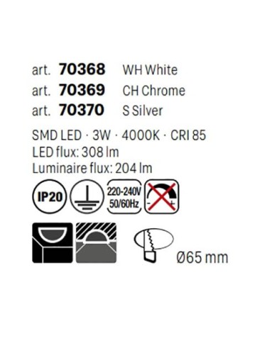 FARETTO AD INCASSO STILE MODERNO MT142 ARGENTO 4000K