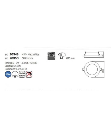 FARETTO AD INCASSO STILE MODERNO MT137  CROMO 4000K