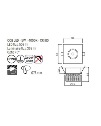 FARETTO AD INCASSO STILE MODERNO MT129 BIANCO 4000K