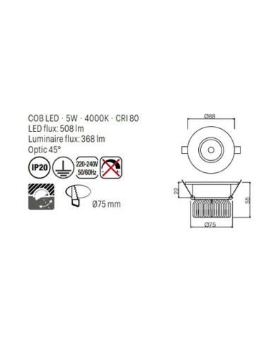 FARETTO AD INCASSO STILE MODERNO MT128 GRIGIO 4000K