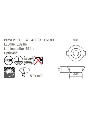 FARETTO AD INCASSO STILE MODERNO MT119 GRIGIO 4000K