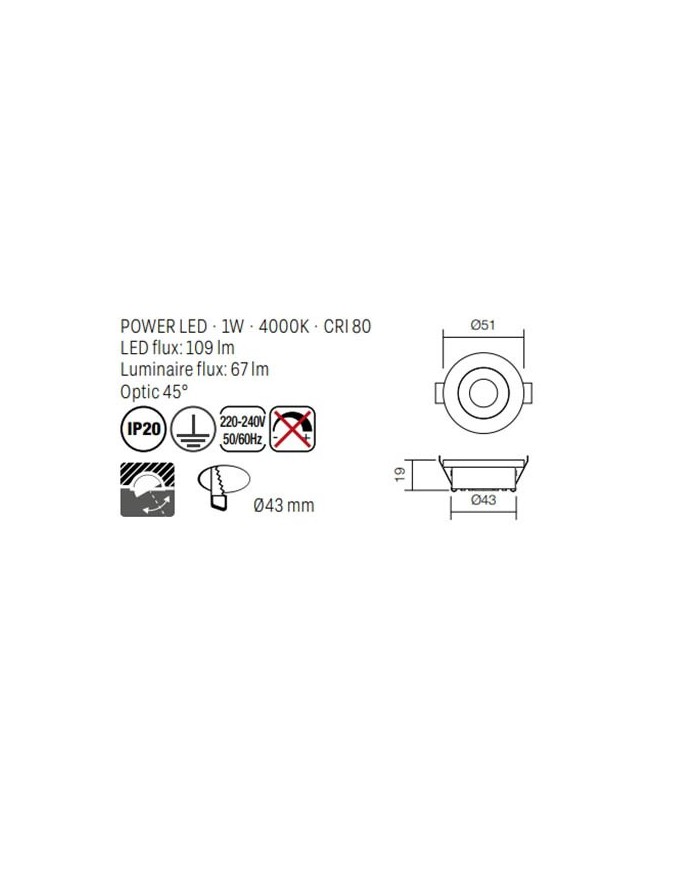 FARETTO AD INCASSO STILE MODERNO MT119 BIANCO 4000K