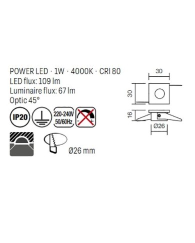 FARETTO AD INCASSO STILE MODERNO MT118 GRIGIO 4000K