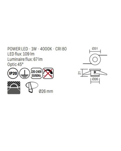 FARETTO AD INCASSO STILE MODERNO MT117 BIANCO 4000K