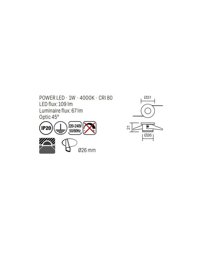 FARETTO AD INCASSO STILE MODERNO MT117 BIANCO 4000K