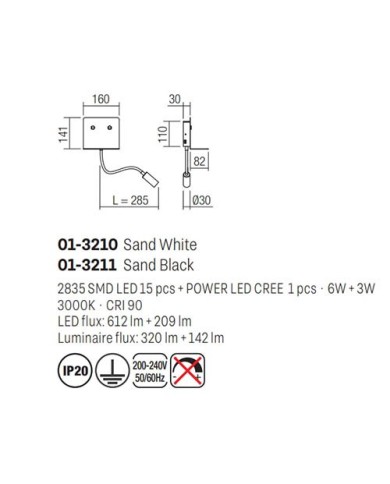 APPLIQUE STILE MODERNO CON BASE D APPOGGIO MOKA BIANO