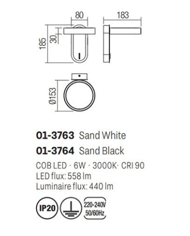 APPLIQUE STILE MODERNO ORIENTABILE KEEN BIANCO