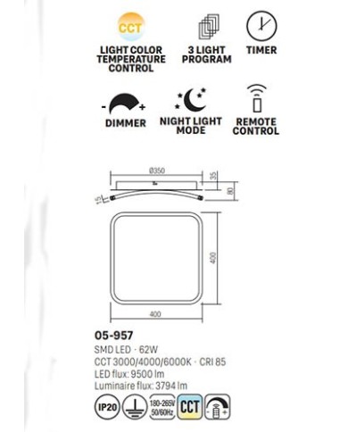 PLAFONIERA STILE MODERNO IN CCT INTERSIA QUAD BIANCO