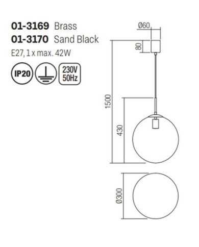 SOSPENSIONE STILE MODERNO GLOBAL D30 ORO