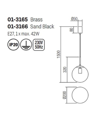 SOSPENSIONE STILE MODERNA GLOBAL D20 NERO