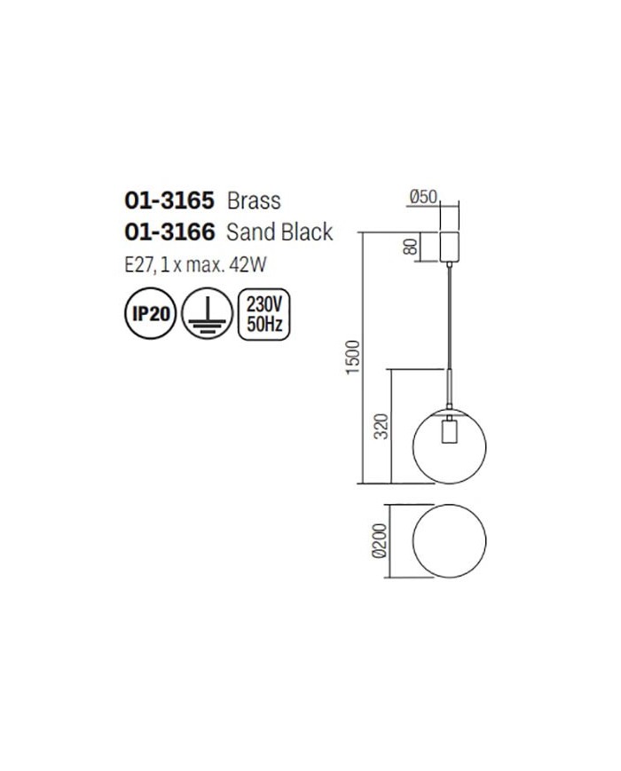 SOSPENSIONE STILE MODERNA GLOBAL D20 NERO