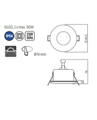 FARETTO AD INCASSO STILE MODERNO IN IP54 ELC BIANCO