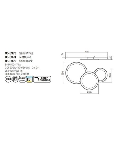 PLAFONIERA STILE MODERNO IN CCT COMBI PL3 NERO