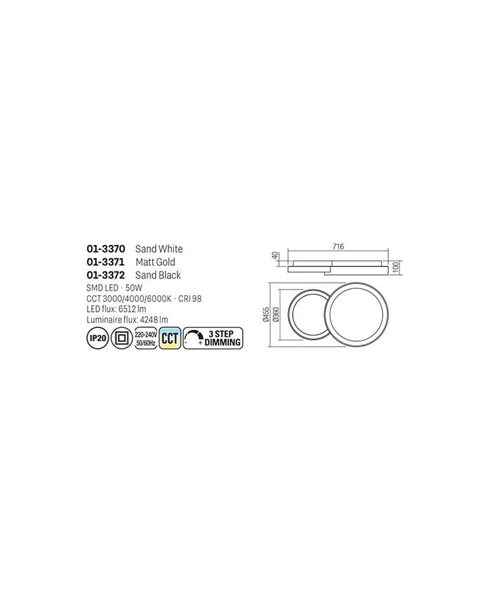 PLAFONIERA STILE MODERNO IN CCT COMBI PL2 ORO