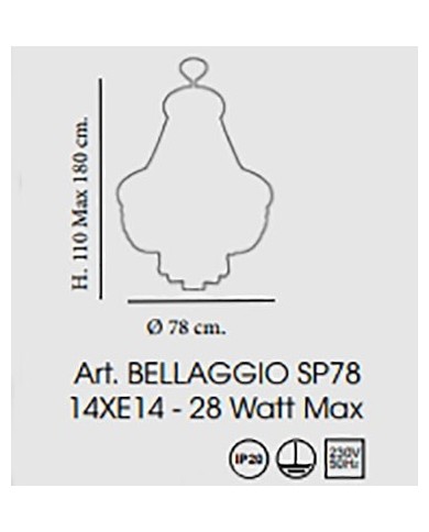 LAMPADARIO A SOSPENSIONE STILE CONTEMPORANEO  BELLAGGIO SP 78