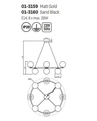 SOSPENSIONE STILE MODERNO BOWLING SP 8 ORO
