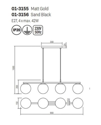 SOSPENSIONE STILE MODERNO BOWLING SP 4 ORO