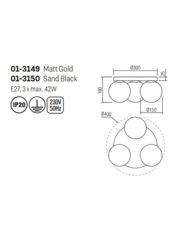 PLAFONIERA STILE MODERNO BOWLING PL3 NERO