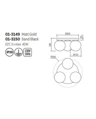 PLAFONIERA STILE MODERNO BOWLING PL3 ORO TOND