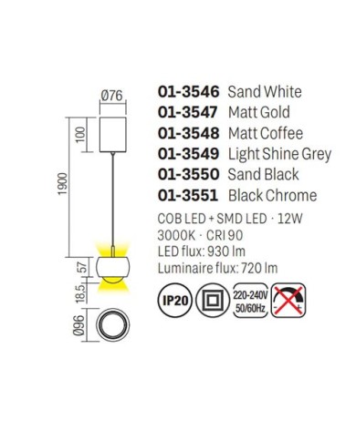 SOSPENSIONE STILE MODERNO AVES NERO CROMATO