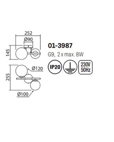 APPLIQUE STILE MODERNO ASTRA NERO E FUME